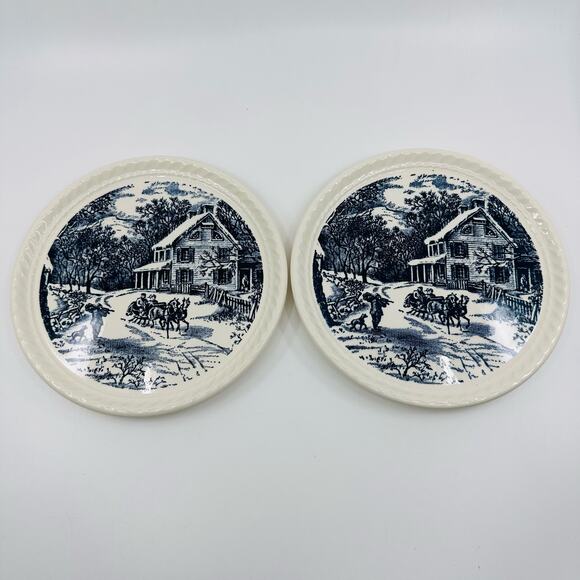 Courier And Ives Hostess VTG Dessert Plate, Set of 2, Cake Plate Vintage Decor - Picture 1 of 5